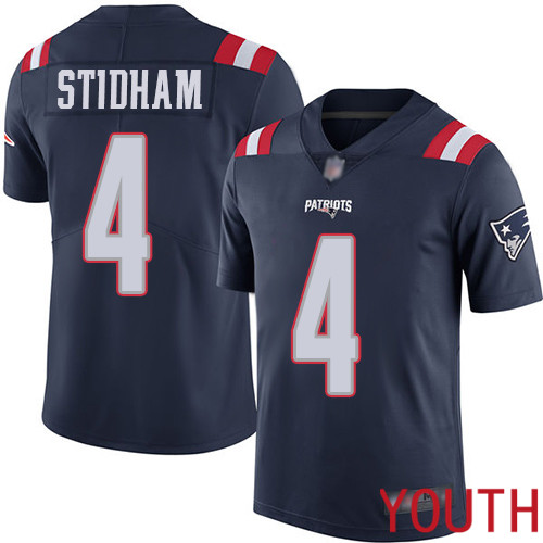 New England Patriots Limited Navy Blue Youth #4 Jarrett Stidham NFL Jersey Rush Vapor